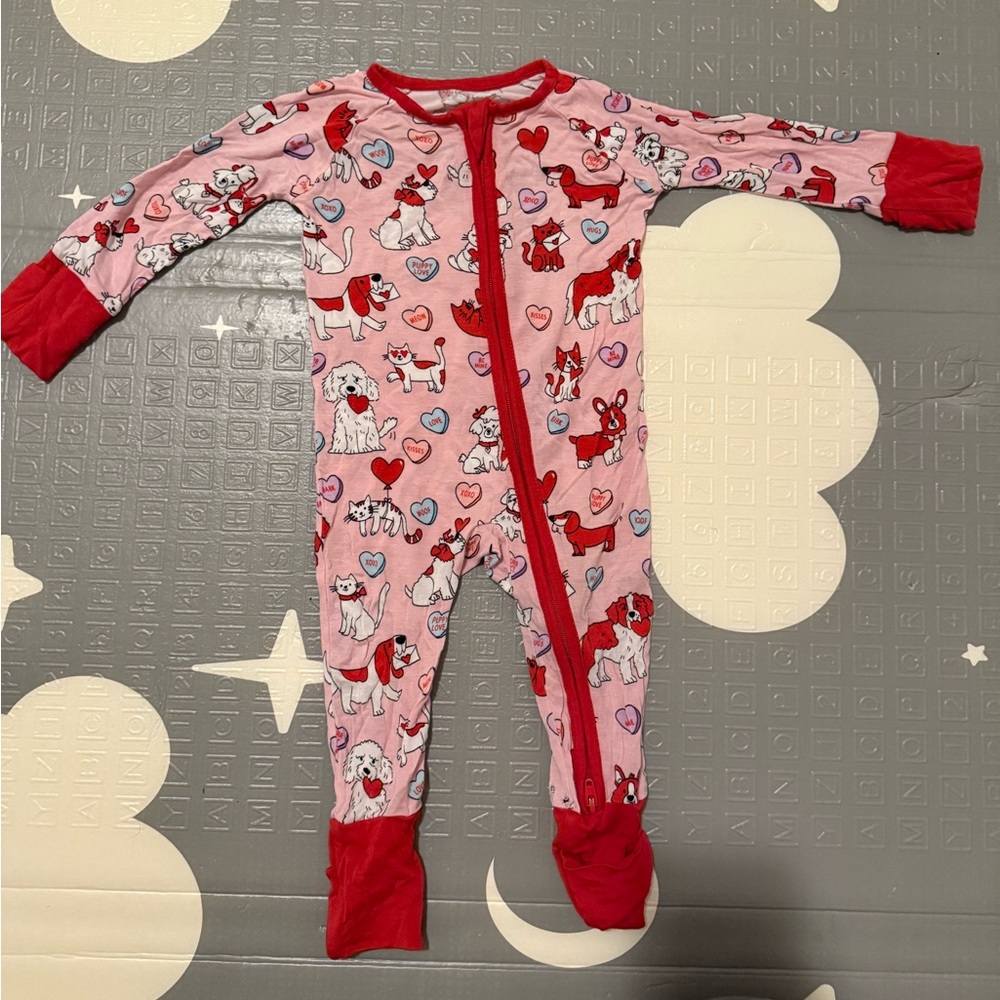 Little sleepies Valentine’s zippie. Size 0 to 3 months